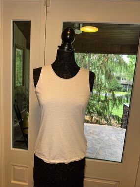 Two Classic White Boutique Tank Tops - Sleeveless Crewneck with frayed look